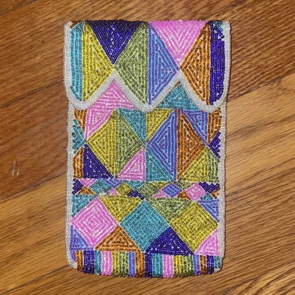 Vintage Neiman Marcus 70s Neon Beaded Designer Vintage Makeup Clutch Pouch